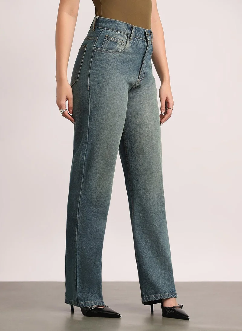 Urbano Fashion  Urbano Fashion Women's Light Blue High Rise Straight Fit Washed Jeans Non-Stretchable for Women | Best Price UAE